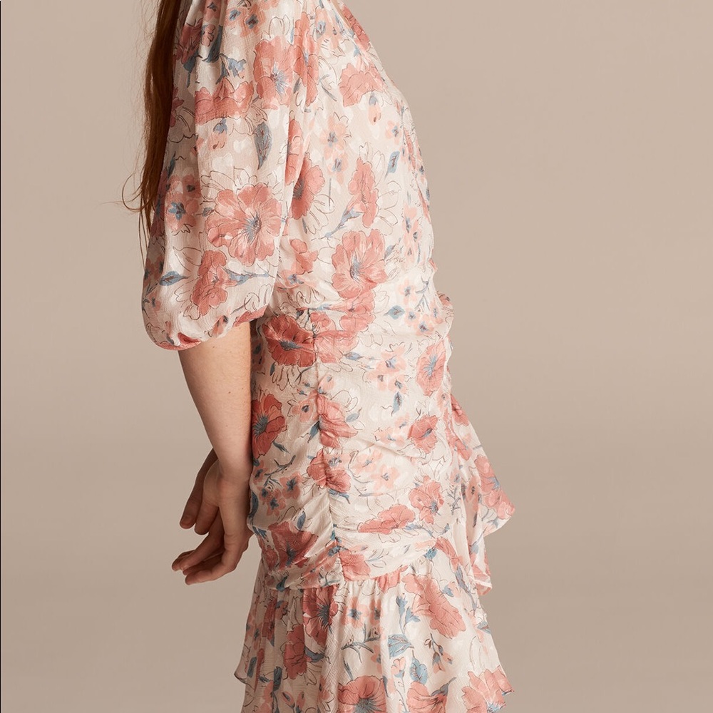 Rebecca Taylor silk pink, coral floral Amelie Fleur Wrap Dress - Picture 6 of 6